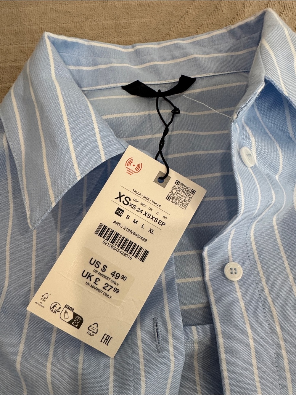 zara Light Blue Striped Button-Up Shirt - Classic Men's Shirt - Picture 3 of 3